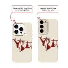 Casing Ponsel TPU Motif Bikini Merah Anggur Vintage Gaya Resor 1 buah, Kompatibel dengan iPhone 17 Pro Max/17/16 Pro Max/15/13/12/11, S20 FE/A15/S24/A55, Note 11/Note 12/Note 13 Pro, Pelindung Lembut Seluruh Bodi - Putih - View 7