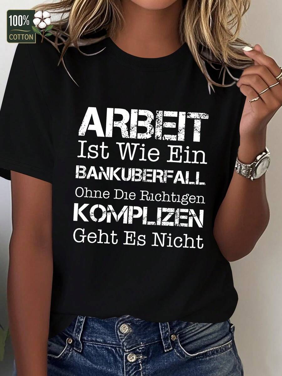 Women's German Humorous T-Shirt, Comfortable And Pure Fit - Black - View 1