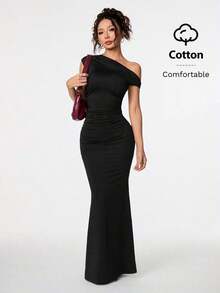 Ropa de verano, atuendos para citas diarias y viajes, atuendos de fiesta, atuendos interiores elegantes para mujeres, atuendos para salir, vestido asimétrico de sirena extra largo con hombros caídos, atuendos de club para mujeres, atuendos de - Negro 2 - Ver 10