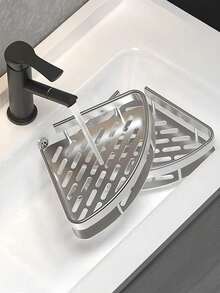 1 pieza Estantería de esquina, Estante de almacenamiento para baño y cocina, Organizador de baño sin taladro, Estante de almacenamiento de baño y cocina montado en la pared en forma triangular - Negro - Ver 6