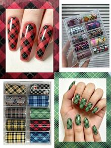 RitaNailDECO Non-Adhesive Nail Art Stamping Foil Sheets, 10 Rolls 50cm Set, Checkerboard, Textile, Rhombus, Checkerboard, Black & White, Christmas Nail Art Stamping Foils, Salon & DIY Home Manicure, Graduation, Date Night - Multicolor - View 6