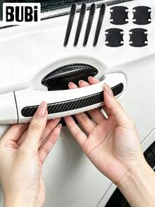 8Pcs Carbon Fiber Car Door Handle Scratch Protector Sticker Universal Bowl Protection Stickers Scratch-Resistant Waterproof Auto Accessories Stuff - A - View 8
