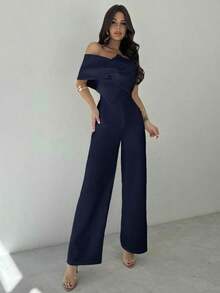 Mono modesto todo blanco para mujer, estilo "old money" casual de negocios para salir, diseño elegante con giro 3D sin mangas y espalda descubierta, adecuado para primavera, verano, otoño, invierno, festivales de música, vuelta al cole, vacaciones, ir al trabajo, aeropuerto - Azul marino - Ver 3