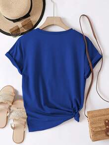 Plus Size - Plus Size - Women's Plus Size 0-8XL Casual And Stylish Printed T-Shirt, Fashionable Base Layer For Everyday Outings, Unique Design Suitable For All Seasons, Comfortable Fit, Women's T-Shirt With The Slogan "Not My Problem", Casual Crew Neck - 皇家藍 - 查看 2