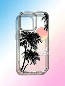 1 pieza Funda de teléfono con diseño de árbol de palma del atardecer compatible con iPhone 17 Pro Max, 17 Nuevo modelo, 16 Pro, diseño único minimalista, color transparente plateado, se ajusta a 12, 11, 15 Plus - Multicolor - View 1