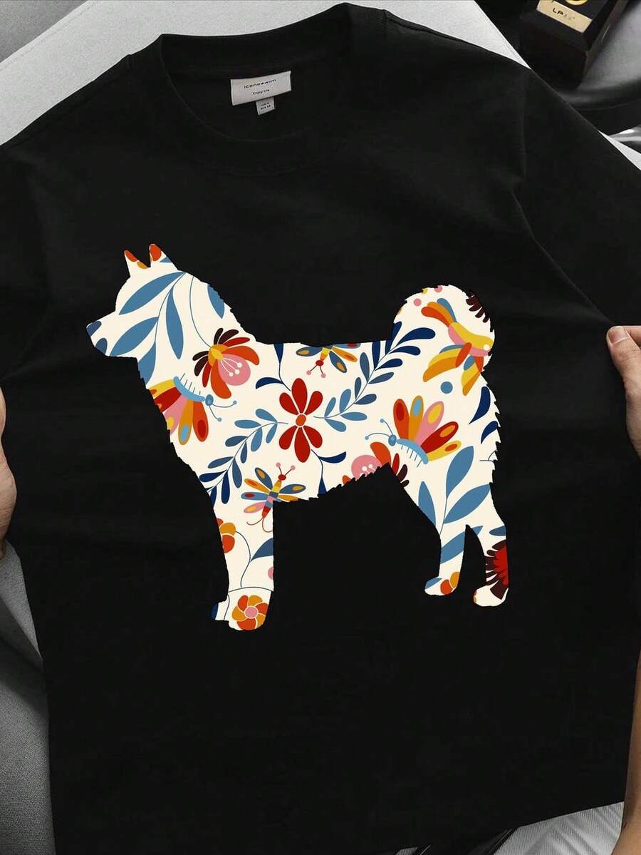Camiseta Akita Inu CottagE1core, Camiseta Wildflower Akita Dog Mom T1EE, Regalo para amantes de los perros japoneses, Camiseta estética floral Akita Inu, Regalo de arte canino de la naturaleza. Camiseta unisex de algodón puro de 220 g, peso ideal para todas las estaciones, adecuada tanto para hombres como para mujeres. Tejido duradero de alta calidad, suave al tacto y de larga duración. Top transpirable, adecuado para la ropa de otoño y de vacaciones de las mujeres. - Negro - Ver 1