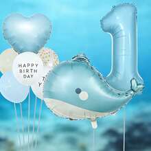 海洋生日氣球套裝，包含鯨魚鋁箔氣球、淺藍色數字鋁箔氣球、愛心鋁箔氣球、印花與乳膠氣球，適合作為兒子與女兒的生日禮物，以及海洋生物主題生日派對裝飾 - 查看 15