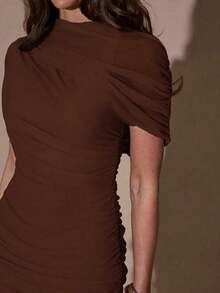 xhe X GALILEA   Vestido ajustado con pliegues elegantes, adecuado para cóctel, cita romántica, capas de otoño/invierno, fiesta, reunión formal, Halloween, Navidadxhe - Marrón - Ver 5