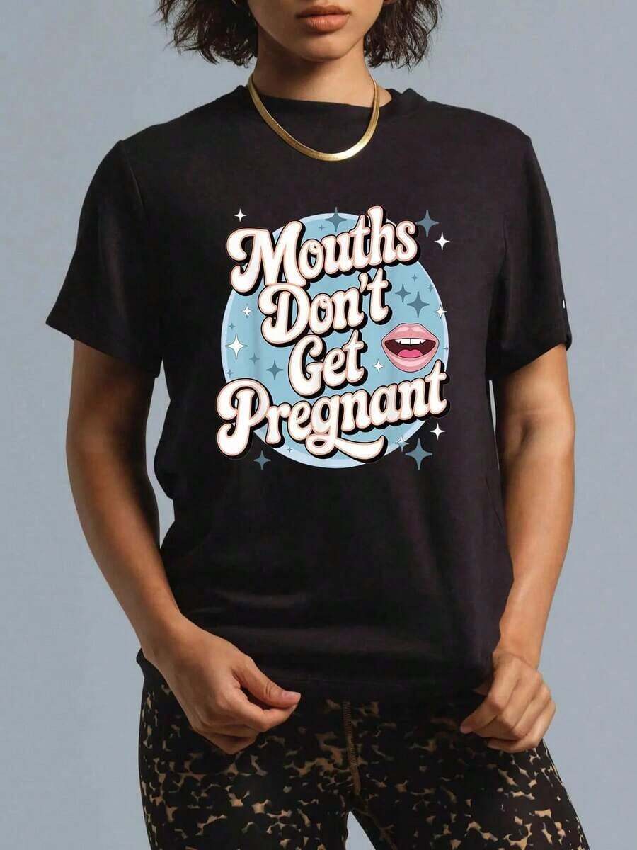 Camiseta 100% Algodón con Humor: "Bocas Inapropiadas, No Quedes Embarazada". Camiseta Gráfica para Hombre y Mujer, Cuello Redondo, Estilo Clásico, Moda de Verano, Tops para Vacaciones. - Negro - Ver 1