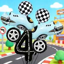 Ein Rennwagen Geburtstagsballon Set mit Sportwagen Folienballons, eleganten schwarzen Zahlen Folienballons und Radnabe Folienballons. Es eignet sich hervorragend als Geburtstagsgeschenk für Söhne und Töchter sowie als Dekoration für Eltern-Kind-Treffen. - Übersicht 14
