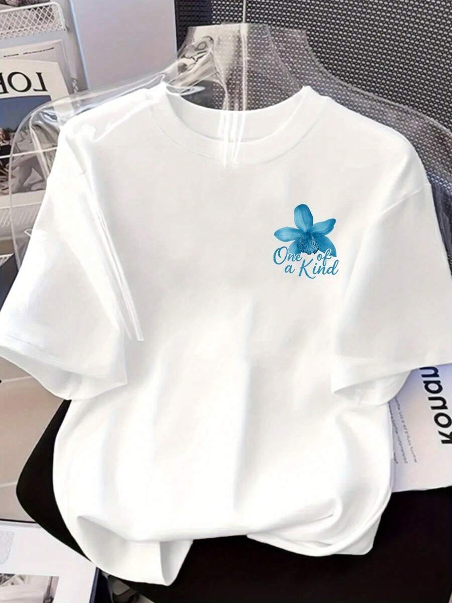 Camiseta Casual con Estampado Floral para Mujer - Diseño Único, Mangas Cortas, Cuello Redondo, Hecha de Tela Ligera, Ideal para Primavera y Verano, Camisetas para Mujer - Blanco - Ver 1