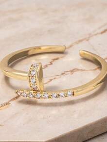 1 chiếc nhẫn móng tay nữ, thích hợp cho tiệc tùng, ngày Valentine, kiểu dáng tối giản, đính đá Cubic Zirconia, màu vàng sang trọng. - Nhiều màu - Xem 2