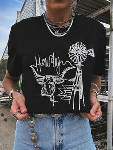 Transpirable [Pantalones Estampados - No de Tela] Camiseta de Manga Corta con Estampado Moderno y Agradable al Tacto que Presenta Gráficos de Letras Distintivos. Corte Casual y Holgado, Adecuado Tanto para Hombres como para Mujeres. Cómoda y Transpirable, Es Una Camiseta Gráfica Elegante, Ropa Occidental para Hombre, Camisas para Hombre, Camisetas Gráficas, Ropa de Mujer, Tops de Verano, Ropa de Verano, Camisetas Gráficas, playeras de mujer algodón,  mujer premium - Negro - Ver 7