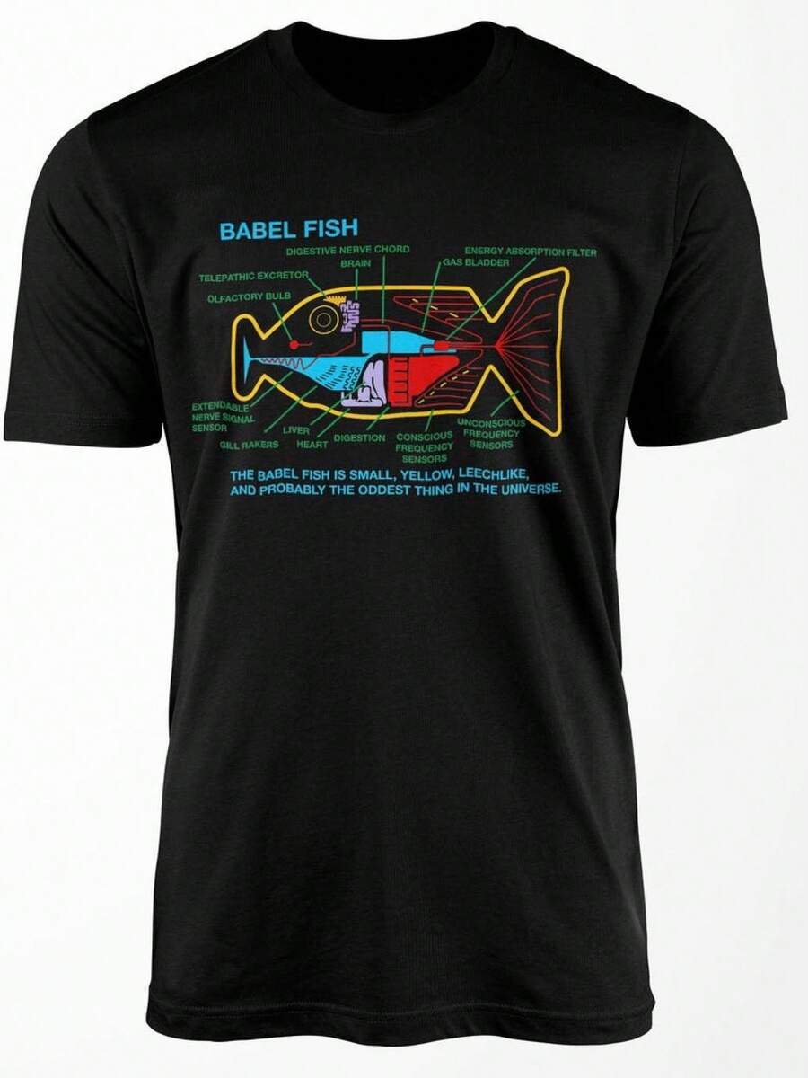 Hitchhiker's Guide Babel Fish Diagram T-Shirt: Sci-Fi Geek Giftblusas para mujer playeras de mujer vestidos casuales para mujer y2k playeras deportivas para mujer verano camisetas ropa de mujer Fashion Perfect For Daily - Negro - Ver 1