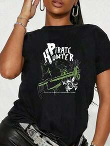 Popular Women'S T Shirt Pirate Hunter T Shirt Black Graphic Tee With Skull And Sword Design For Women And Men Casual Streetwear Fashion Top Suitable For Sports Eventsholiday Partiesoutingssports And Other Holidayswoman Todo Tipo De Impresiones, Chaqueta, Camiseta De Cuello Redondo, Casual, Para Oficina, Para Viajar, Muy Popular, Viento Deportivo, Estampado/PatróN, Camiseta De AlgodóN 100%, Camiseta Casual, CóModa, Suave, Transpirable The Latest Popular Bestseller - Negro - Ver 7