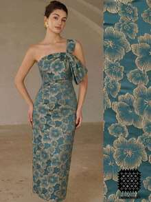 Nuevo vestido de cóctel largo, elegante y de lujo con estilo vintage para dama. Vestido ajustado y entallado sin mangas, con decoración de lazo en el hombro asimétrico oblicuo, de tela jacquard. - Blanco - Ver 12