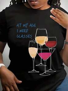 1 Funny Wine Lover T-Shirt - At My Age, I Need Glasses - Black T-Shirt With White Text - 180 G/M² Cotton T-Shirt - Regular Fit, Crew Neck, Short Sleeve - Birthday, Father's Day, Or Mother's Day Gift - Machine Washable Casual T-Shirt For Men And Women - 黑色 - 查看 6