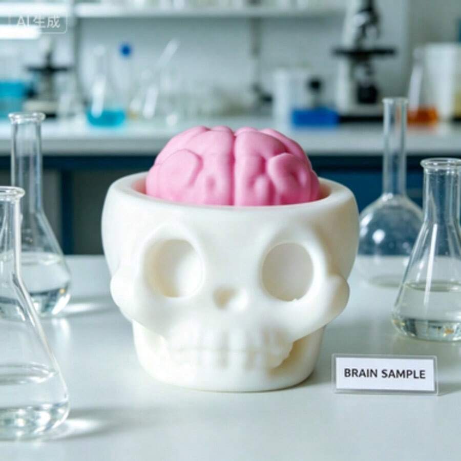 2-In-1 Skull Design Keychain With Pressable Brain Stress Relief Toy, Unique Dark Style Accessory - Multicolor - View 1