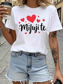 La frase eslava "MIJUJI TE" está impresa en una camiseta casual de manga corta y cuello redondo para mujer, perfecta para primavera y verano, adecuada para uso diario, regalos festivos y salidas. - Blanco - Ver 1