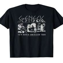 Camiseta Vintage de la Gira de la Banda Genesis de 1975 para Hombre - Hecha con 100% de Material Suave con Cuello Redondo y Mangas Cortas, con Gráficos Retro de Música, Disponible en Tallas S-XXXL, Re - Negro - Ver 2
