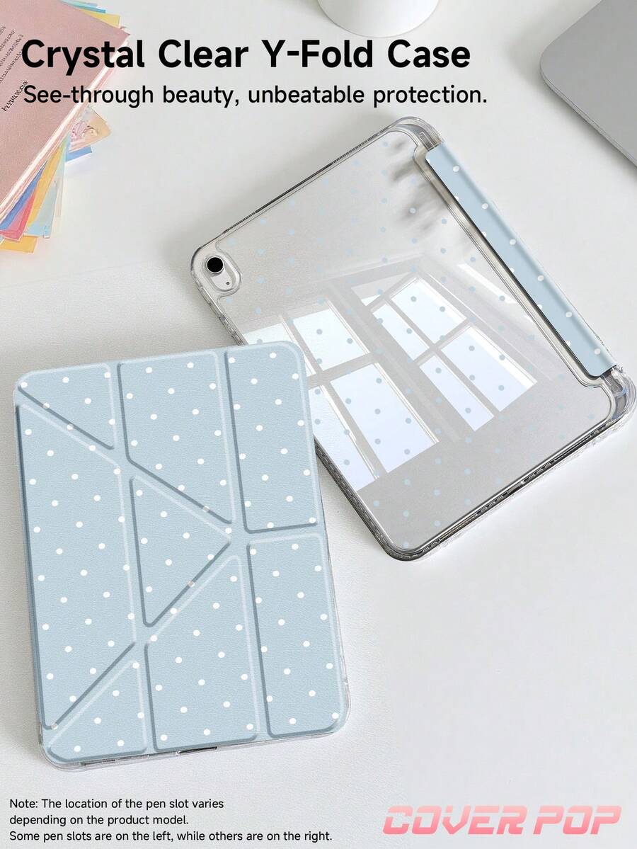藍白波點極簡圖案平板保護殼，適用於 iPad 9.7/10.2/10.5/10.9/12.9 吋、Pro 11 吋、Galaxy Tab S6 Lite 10.4 吋、Kindle Paperwhite 第 12 代 2024、Kindle (第 11 代-2024 發佈)，提供柔軟防震保護，支援智慧休眠/喚醒，Y 型折疊支架設計可調節多角度觀看