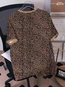 casual de mujer con estampado de leopardo vintage y gráfico de cerezas, de cuello redondo y corte holgado - Multicolor 2 - Ver 2