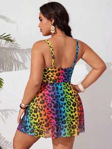 2026 Traje de baño de una pieza con efecto estilizante para tallas grandes| Estampado de leopardo clásico de estilo retro salvaje| Escote en V con lazo ajustable en la parte delantera para realzar el busto| Abertura frontal + dobladillo d - Multicolor 3 - Ver 2