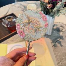 Chinese Style Decorative Makeup Mirror, Mini Travel Makeup Mirror, Portable Double-Sided Pocket Mirror, Fashionable Handheld Mirror, Round Makeup Mirror With Floral And Bird Pattern, Enamel Crafted Vanity Mirror, Elegant Oriental-Style Gift For Women - Multicolor - View 8