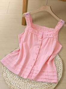 Camiseta de tirantes para mujer, estilo de moda minimalista, adecuada para el verano - Rosa - Ver 3