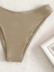 Conjunto de bikini liso, sujetador push up y parte inferior de bikini, traje de baño de 2 piezas - Caqui 2 - Ver 4