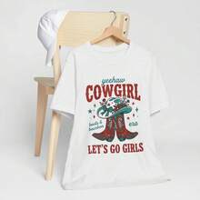 Camiseta Cowgirl Let's Go para Chicas| Botas de vaquero, sombrero, diseño de rodeo occidental - Blanco - Ver 2