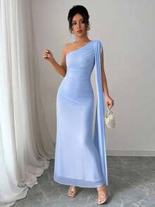 Vestido largo ajustado de mujer de color amarillo claro, moda para primavera/verano - Azul - Ver 5