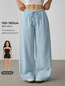 Pantalones casuales anchos de pierna ancha con rayas para mujer - Azul - Ver 11