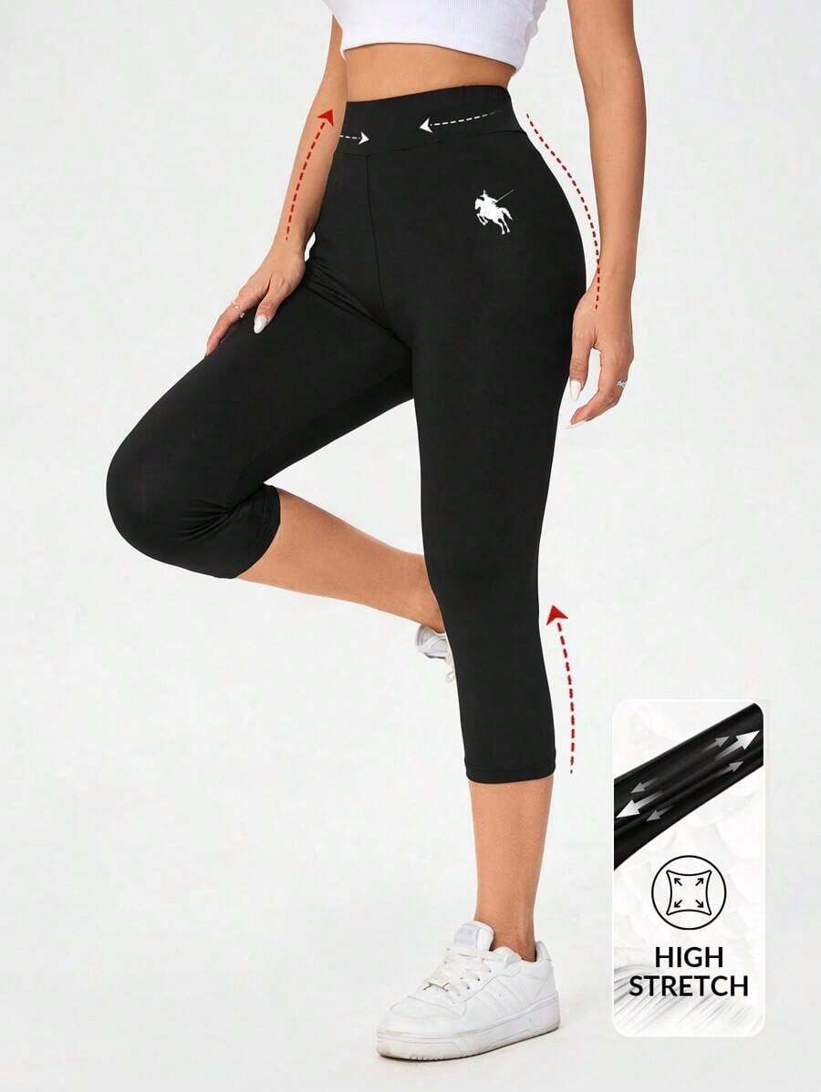 Leggings capri de cintura alta de estilo casual negro para mujeres, adecuados para el verano y para salir, ropa de mujer para deportes de otoño - Negro 2 - Ver 1