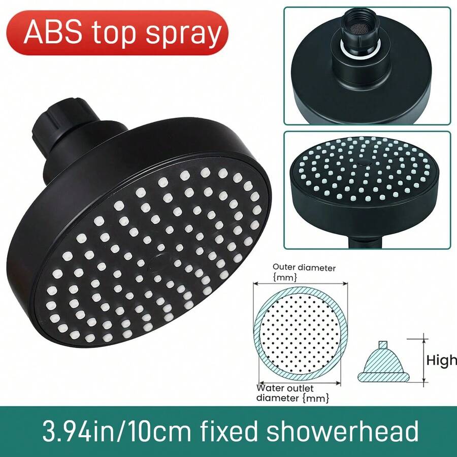Tatukiko ABS Shower Head Round High Pressure Shower Head 4 In 1 Water Outlet Nozzle High Flow Matte Black Rain Shower Head For Luxury Shower Experience Even At Low Water Pressure - Top Spray - View 1