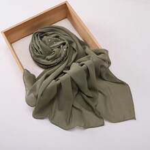 1pc New Fashion Solid Color Pearl Decorated Chiffon Muslim Hijab Scarf - Multicolor - View 13