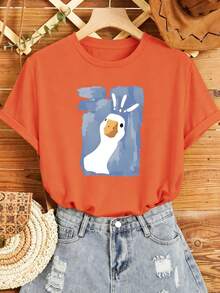 Nueva Colección 2026 Camiseta de Algodón Casual B038 [Camiseta de Manga Corta con Cuello Redondo y Estampado de Pato]% Algodón, Duradera - Blanco - Ver 7