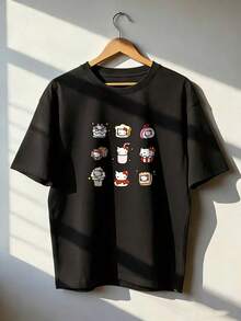 Cute And Stylish Short-Sleeve T-Shirt, Fashionable Short-Sleeve T-Shirt For Spring And Summer 2026, Made In Mexico, 180 Grams. Cartoon Print, Couple Design, Suitable For Indoor Or Outdoor Wear. Crew Neck, Unisex, Ideal For Office And Leisure. One-Piece Pack. - BK-P631577SLNDXZGY572 - 查看 3