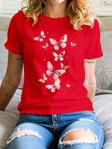 Mexican Basic 2026Playera básica mujer dama cuello redondo manga corta estampado grafico DE MARIPOSAS MARIPOSA BUTTERFLY graphic Textura Suave Fortizcool  New Launch - Rojo - Ver 4