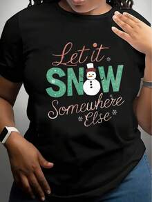 Women's Christmas T-Shirt, Comfortable Round Neck, Short Sleeve Soft And Breathable Cotton, Casual Summer And Spring Clothing, Urban Fashion - 黑色 - 查看 7