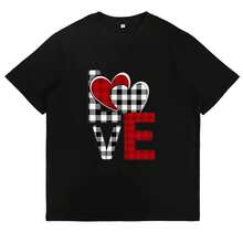 Plaid Heart Print T-Shirt,  And Cute Women's Shirts, Casual Daily Wear, Soft And Comfortable, Summer T-Shirts, Valentine's Day Gifts, Printed Tops - 黑色 - 查看 1