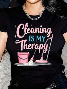 Camiseta Femenina Manga Corta Estilo Clásico Ligera Fresca Versátil Verano eñora Manga Corta Diseño Elegante Casual Ligera Uso Diario Verano - Negro - Ver 1