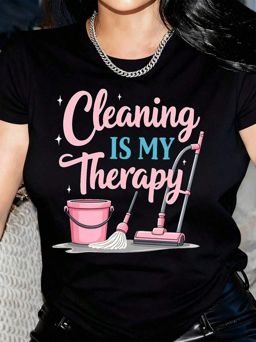 Camiseta Femenina Manga Corta Estilo Clásico Ligera Fresca Versátil Verano eñora Manga Corta Diseño Elegante Casual Ligera Uso Diario Verano - Negro - Ver 1