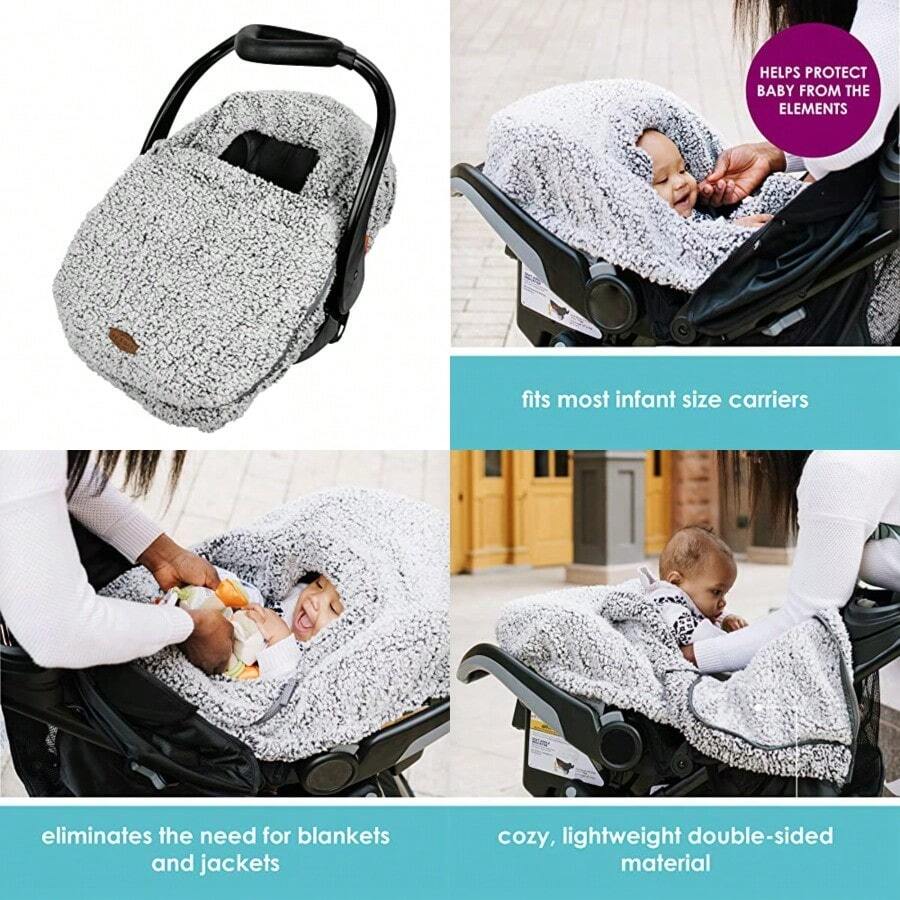 JJ Cole - Funda de Asiento de Coche de Invierno para bebé - Funda de Asiento de Coche de Invierno para Asiento de bebé o carriola - Fundas de Asiento de Coche para bebé con Forro Sherpa cálido - Gris - Gris adorable - Ver 1