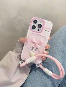 Ốp lưng điện thoại kèm dây đeo và giá đựng thẻ hoa 3D nhiều màu, tương thích với iPhone 16 Pro Max/15 Pro Max, New 11, 12, 14 Pro/13, ốp bảo vệ mềm sáng tạo tương thích với iPhone 17 Pro Max/17/Pro/17 Plus/17, phong cách Ins mùa hè - Nơ hình trái tim màu hồng - Xem 1