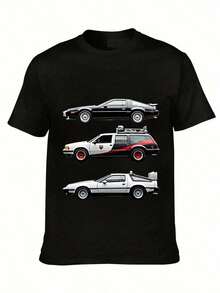 Classic Two-Seater Adventure Sports Car, Black Background. A Short-Sleeved T-Shirt Suitable For Home, Everyday Wear, Parties, And Travel-Perfect As A Gift For Friends Or Family. - 黑色 - 查看 1