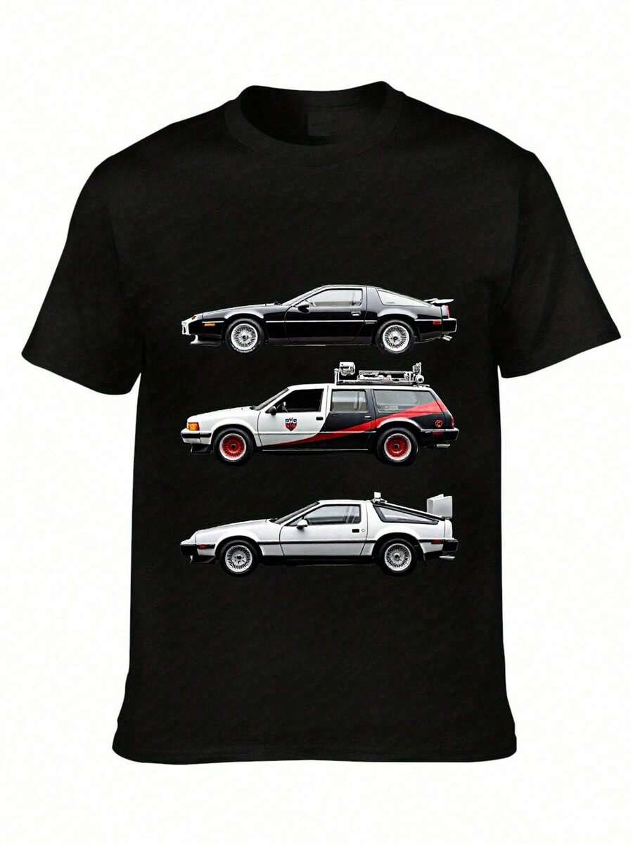 Classic Two-Seater Adventure Sports Car, Black Background. A Short-Sleeved T-Shirt Suitable For Home, Everyday Wear, Parties, And Travel-Perfect As A Gift For Friends Or Family. - 黑色 - 查看 1