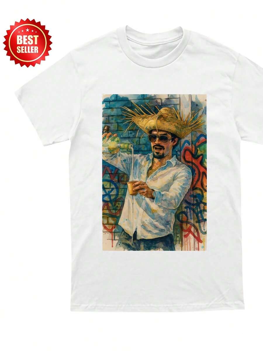 Colección de Regalos de Primavera Benito Puerto Rico | Camiseta cómoda y ajustada para fans y amigos, cuello redondo, tela ligeramente elástica, diseño estampado. - Blanco - Ver 1