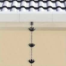 A Wrought  Rain Chain, Black Lotus Appearance, Durable Material, Metal Wind Chimes, Rainwater Collection, For Drainage, Diversion, Eaves, Pendants, Outdoor Decoration, Courtyard, Garden, Home Decoration, - Black Lotus Rain Chain - View 5