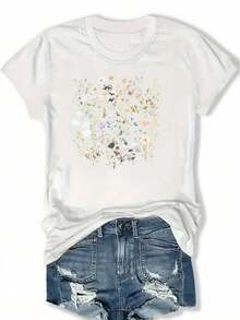 Talla Grande - Talla Grande - Camiseta de manga corta estilo urbano con estampados únicos, perfecta para el verano y la primavera.Presenta un corte holgado y un escote redondo amplio, adecuado para uso casual y moda femenina de talla grande. - Blanco - Ver 6